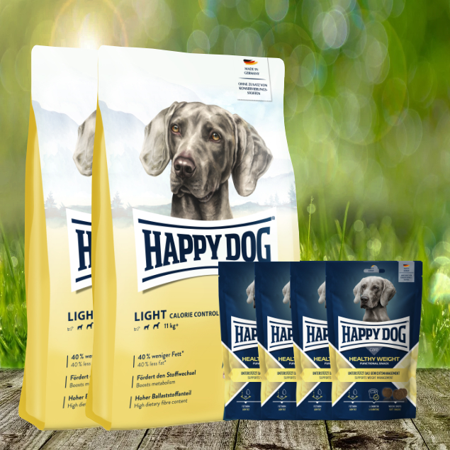 Happy Dog Fit & Vital Light Control 2 x 12 kg + Happy Dog Care Snack Healthy Weight 4 x 100 g *gesch Happy Dog Fit & Vital Light Control 2 x 12 kg + Happy Dog Care Snack Healthy Weight 4 x 100 g *gesch