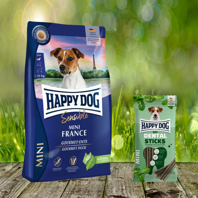 Happy Dog Supreme Mini France 4 kg + Happy Dog Dental Snacks Dental Sticks Mini *geschenkt*