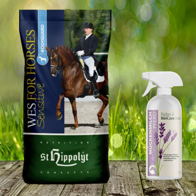 St. Hippolyt WES for Horses - Sensitive Bodyguard 20 kg + Relax Biocare Mückenmilch 500 ml St. Hippolyt WES for Horses - Sensitive Bodyguard 20 kg + Relax Biocare Mückenmilch 500 ml