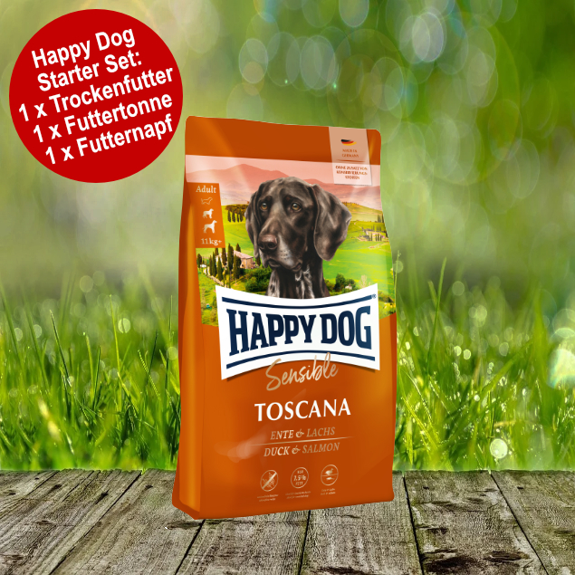Happy Dog Supreme Sensible Toscana Starter-Set inkl. Futtertonne und Futternapf Happy Dog Supreme Sensible Toscana Starter-Set inkl. Futtertonne und Futternapf